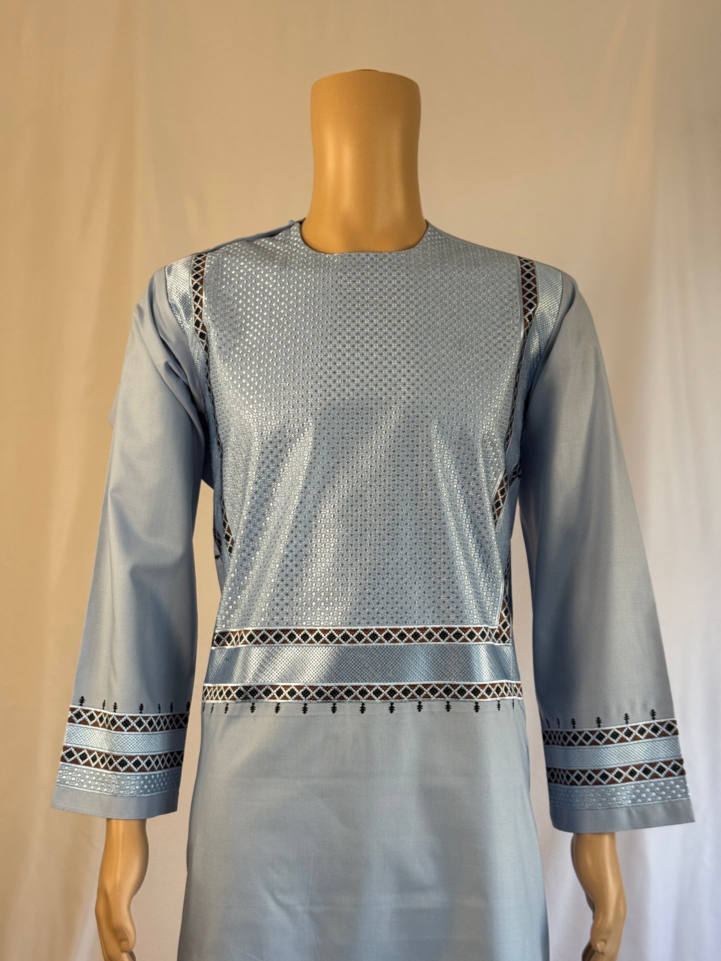 Light Blue-Gray Stitched Clothing - Men's Traditional Afghan Outfit