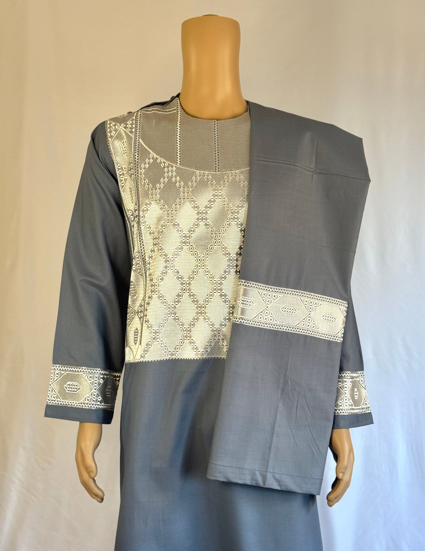 Blue-Gray Stitched Set - Men's Traditional Afghan Clothes