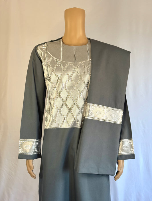 Dark Blue-Gray Stitched Set - Men's Traditional Afghan Clothes