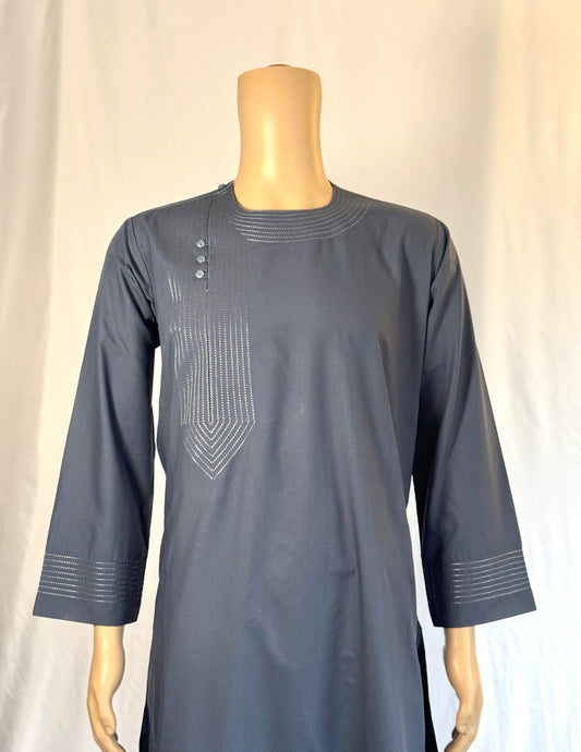 Dark Gray Stitched Qasimi Style - Men's Traditional Afghan Clothes