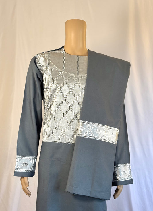 Blue-Gray Stitched Set - Men's Traditional Afghan Clothes
