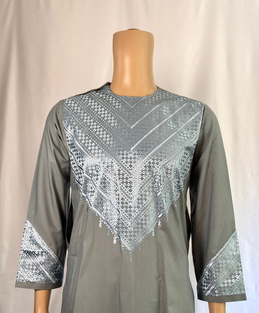 Light Blue Grey Stitched Clothes - Men's Traditional Afghan Outfit