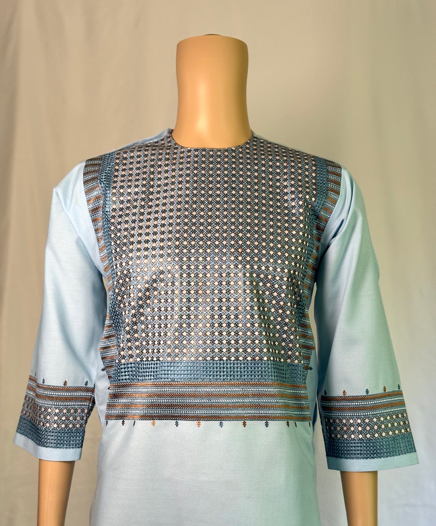 Light Blue Stitched Clothes - Men's Traditional Afghan Outfit