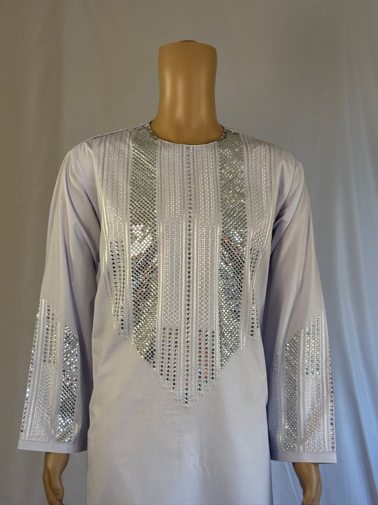 White Rhinestone Stitched Ghara - Men's Traditional Afghan Clothes