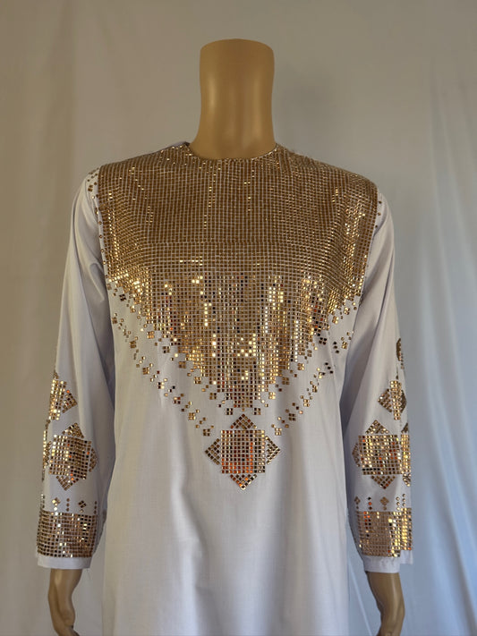 White Rhinestone Stitched Ghara - Men's Traditional Afghan Clothes