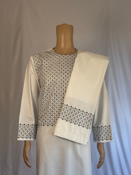 White Stitched Set - Men's Traditional Afghan Outfit