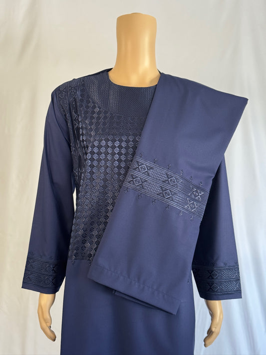 Navy Blue Stitched Set - Men's Traditional Afghan Outfit