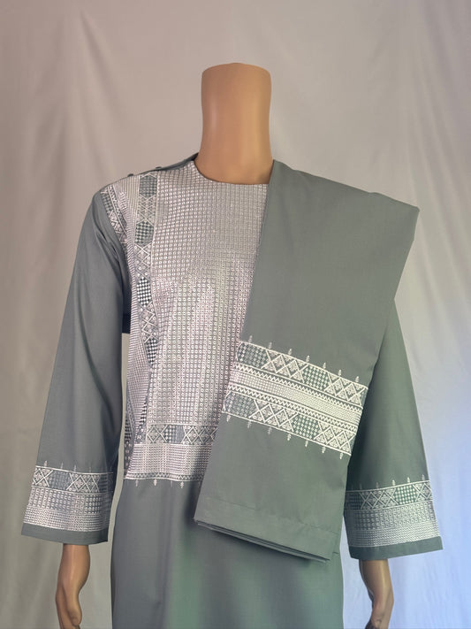 Light Gray Stitched Set - Men's Traditional Afghan Clothes