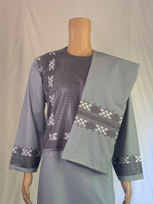 Light Blue-Gray Stitched Set - Men's Traditional Afghan Clothes