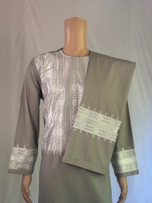 Light Gray Stitched Set - Men's Traditional Afghan Clothes